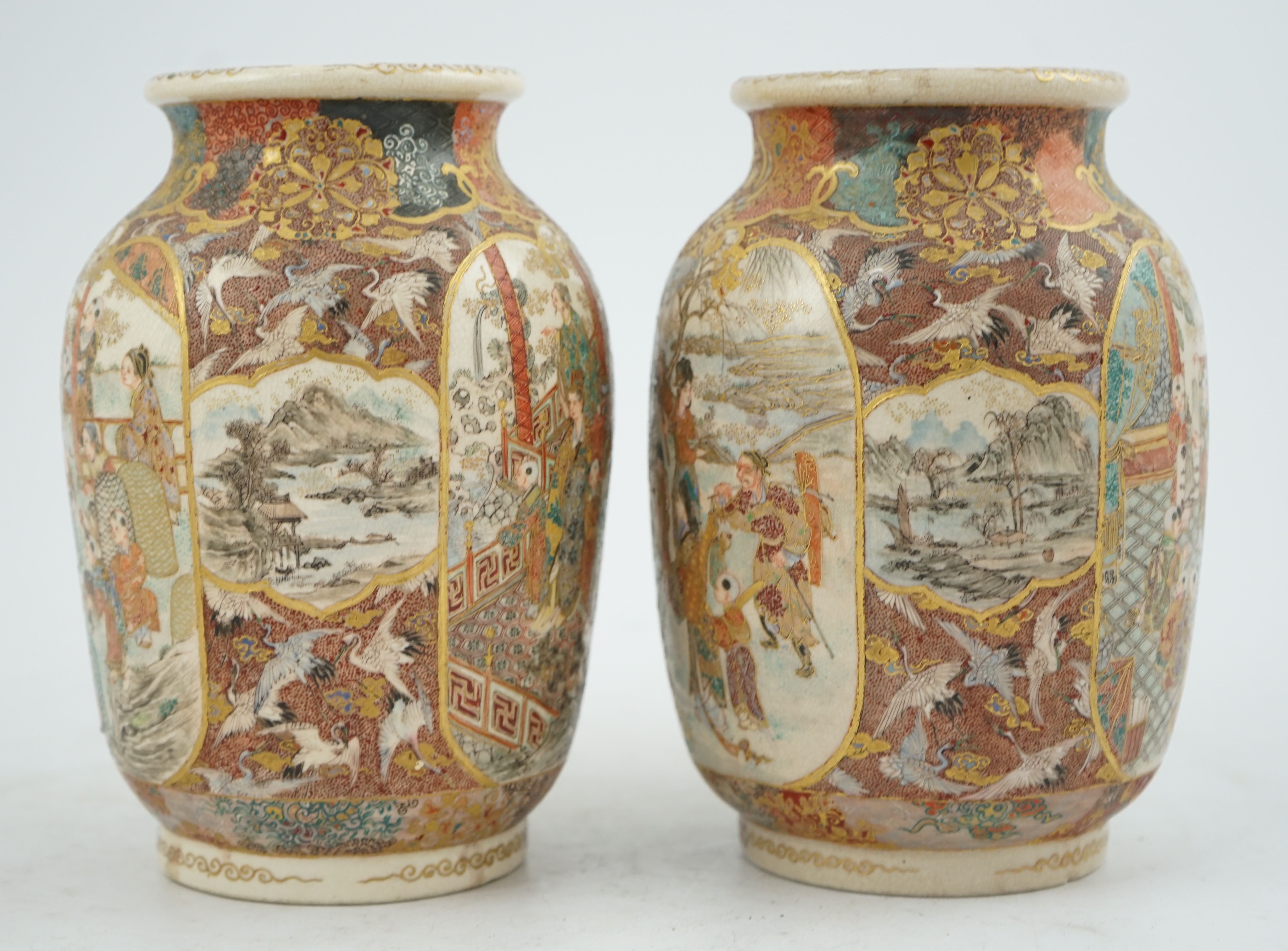 A pair of Japanese Satsuma 'boys' ovoid vases, Meiji period